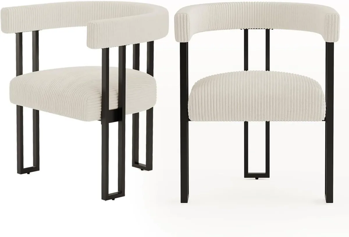 Boucle Upholstered Dining Chairs Corduroy Kitchen - Image 1