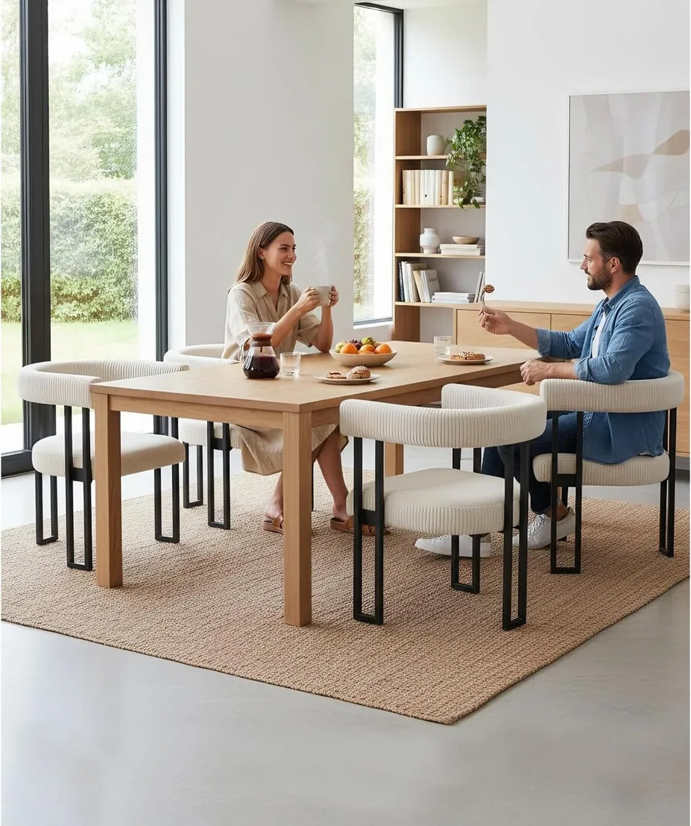Boucle Upholstered Dining Chairs Corduroy Kitchen - Image 2