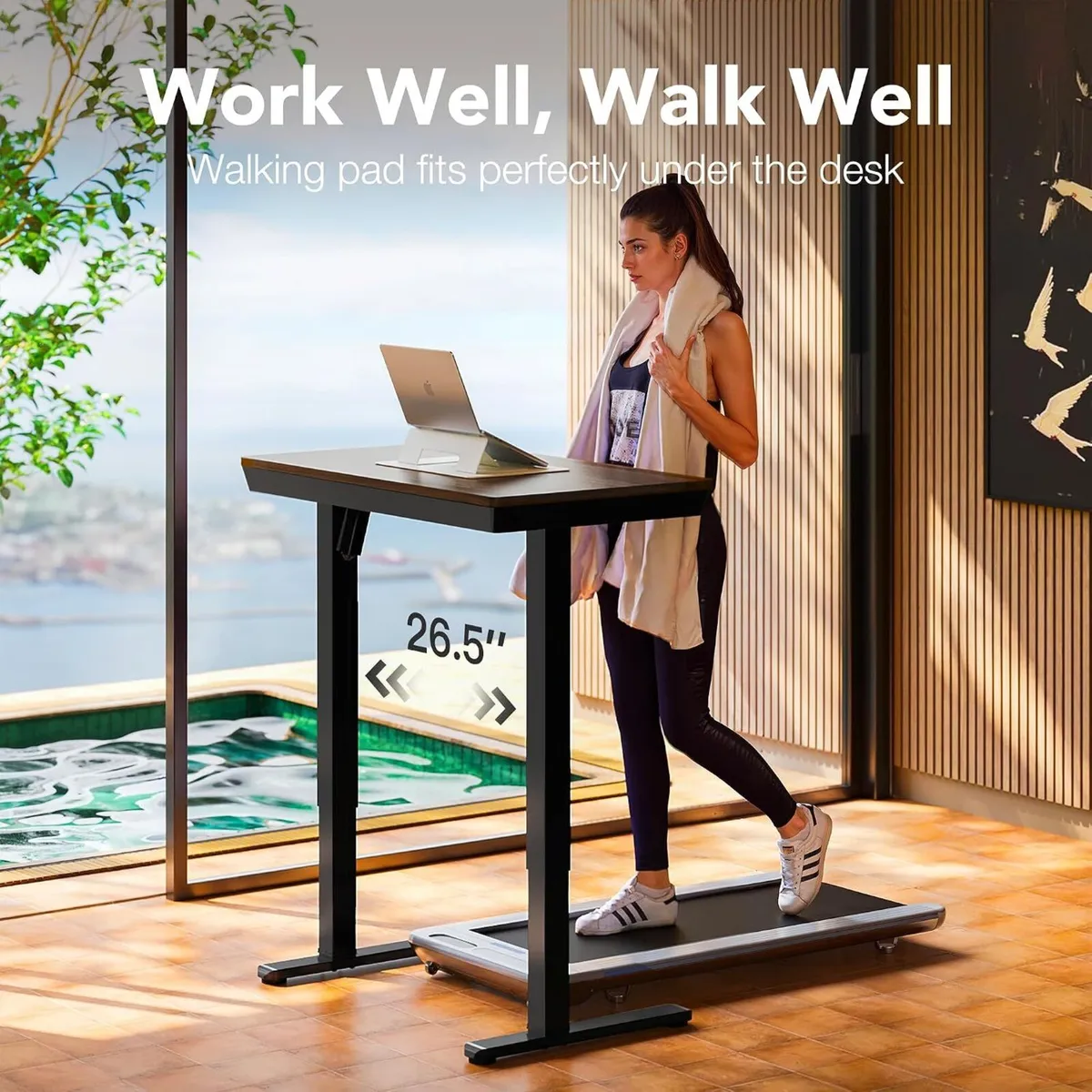 One Piece Standing Desk with Drawer Walnut - Image 4