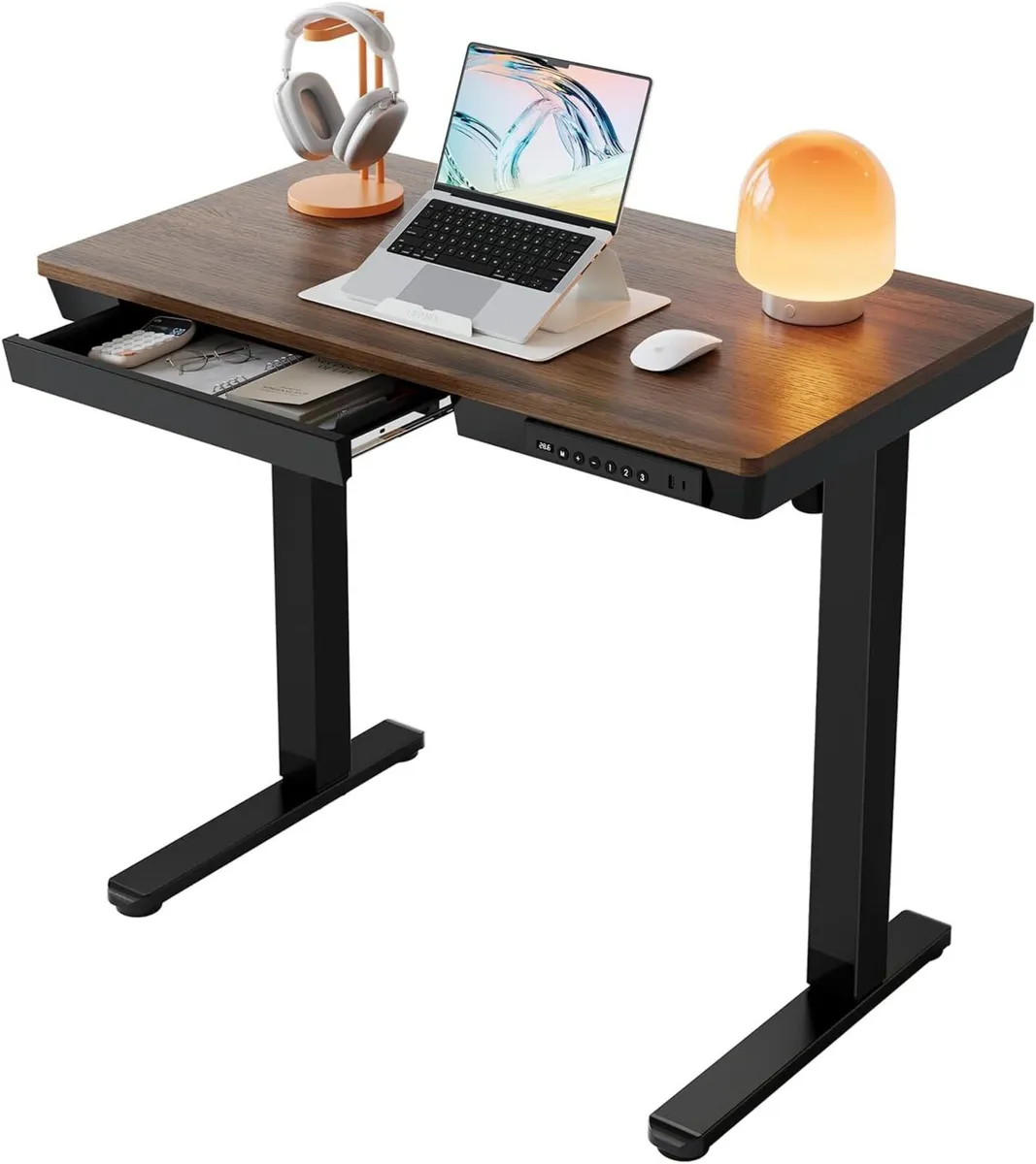 One Piece Standing Desk with Drawer Walnut - Image 1