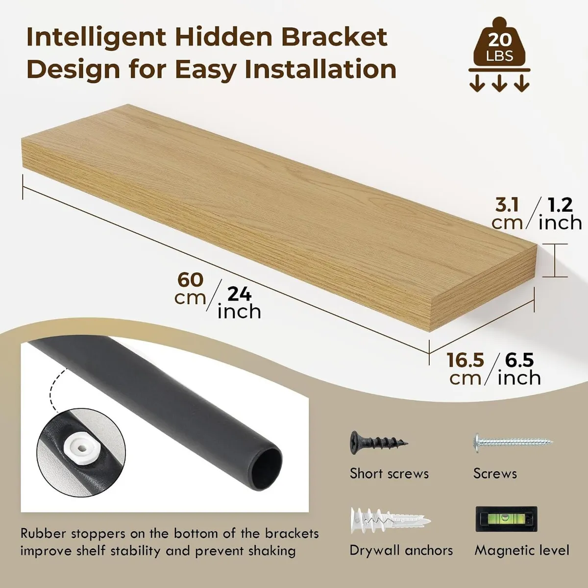 Oak Floating Shelves for Wall Mounted Shelf (Set - Image 3