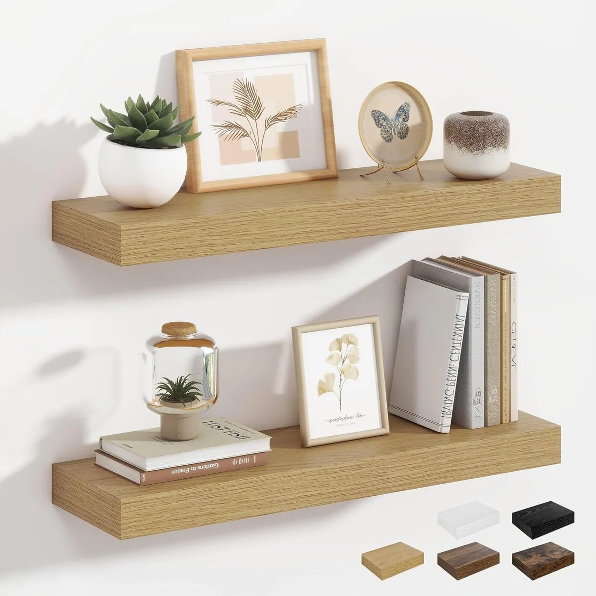 Oak Floating Shelves for Wall Mounted Shelf (Set - Image 1