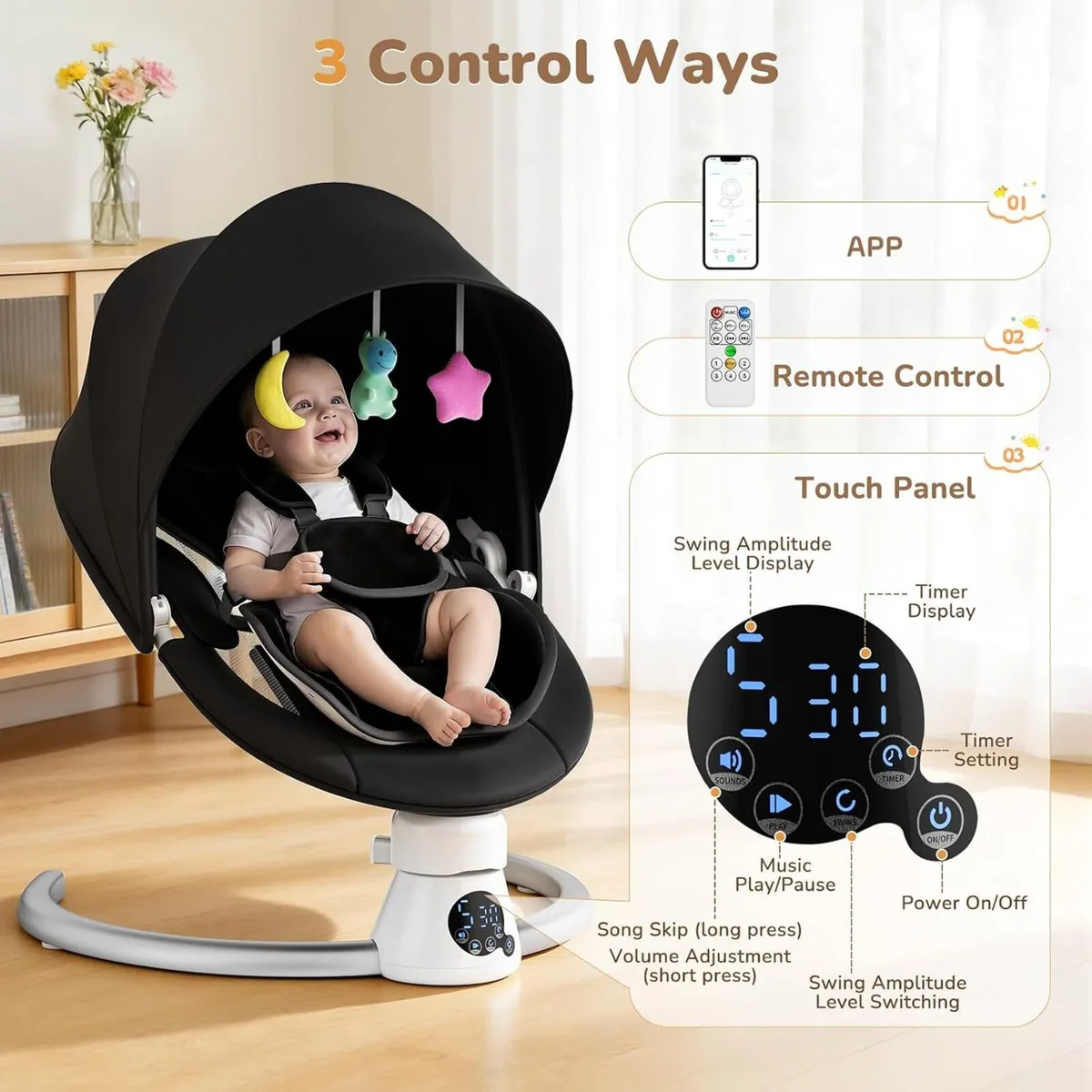 Electric Baby Swing Adjustable Backrest Infant - Image 3
