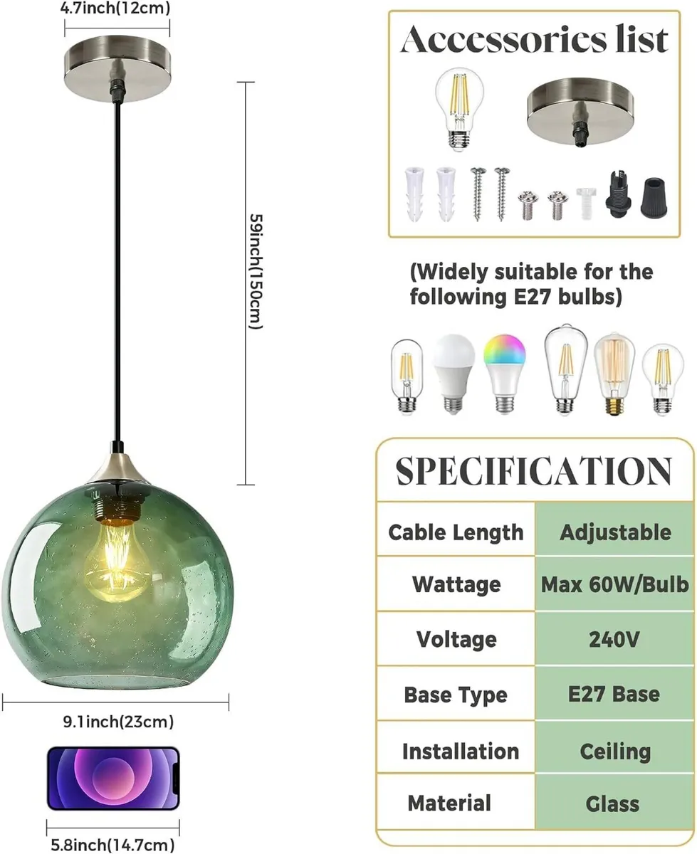 Large Glass Pendant Light for Kitchen Island - Image 2