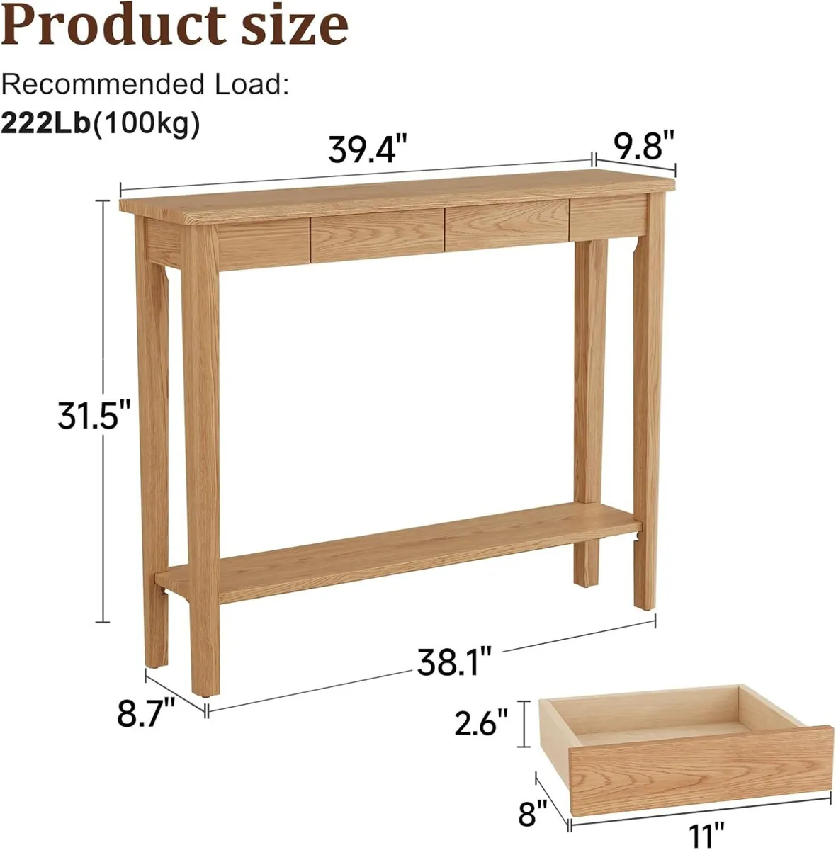 Console Table Slim with Drawers Hallway Storage - Image 2