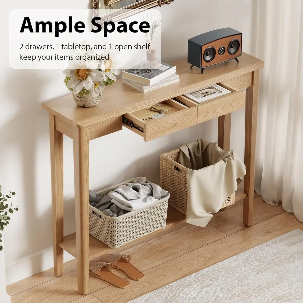 Console Table Slim with Drawers Hallway Storage - Image 4