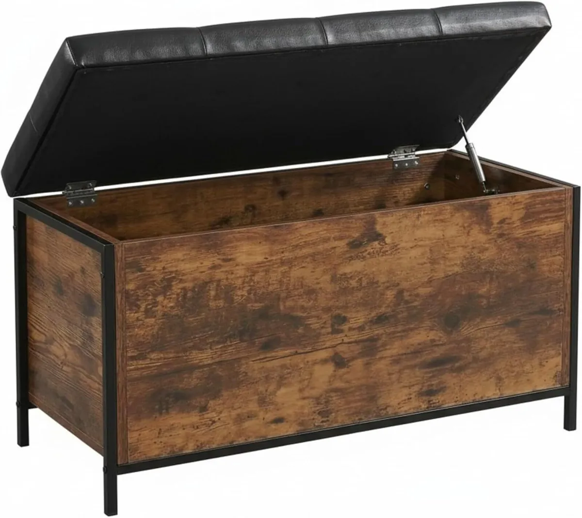 Storage Bench Upholstered Faux Leather Industrial - Image 1