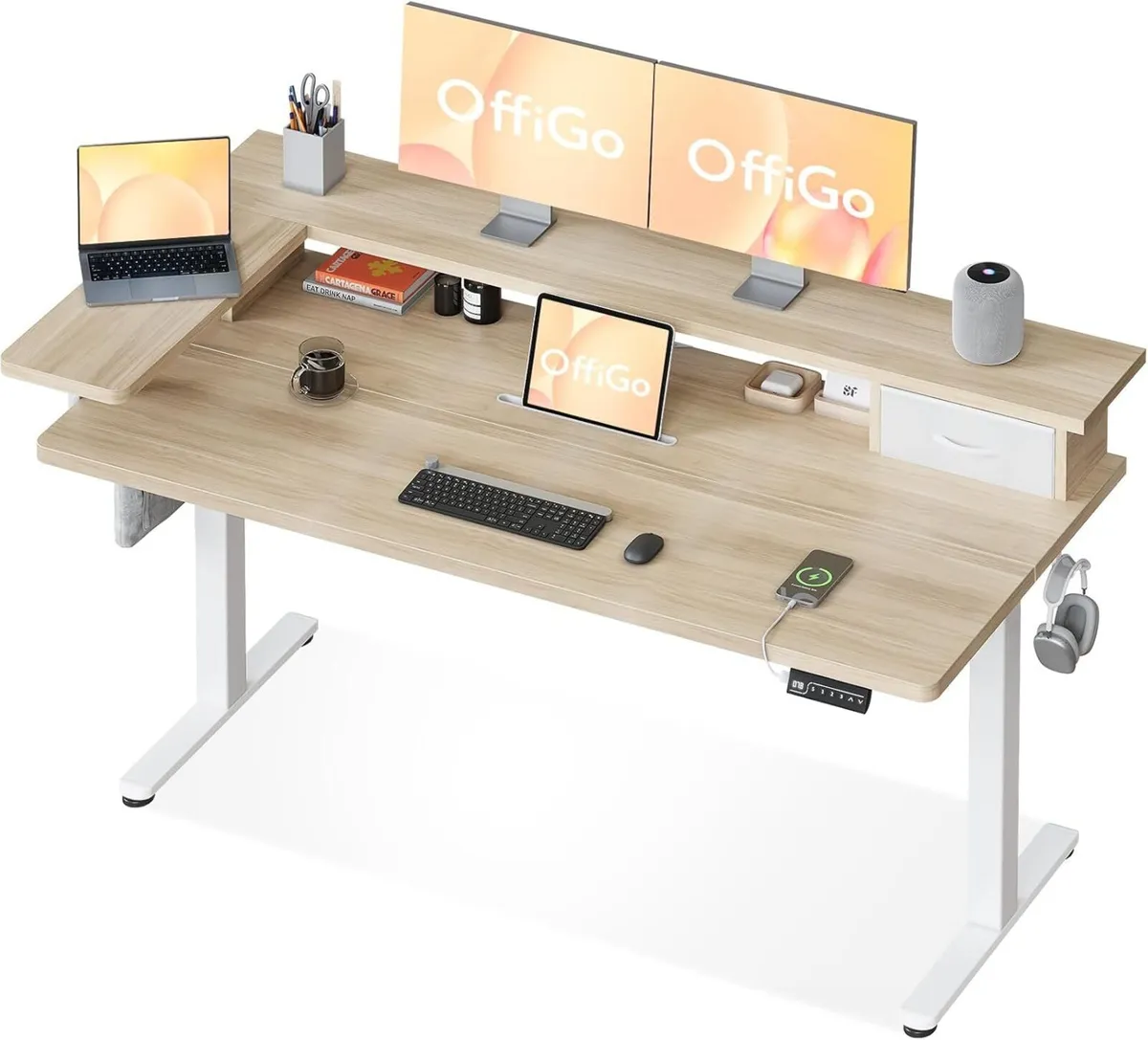 Standing Desk with Drawers Monitor Stand USB Port - Image 1