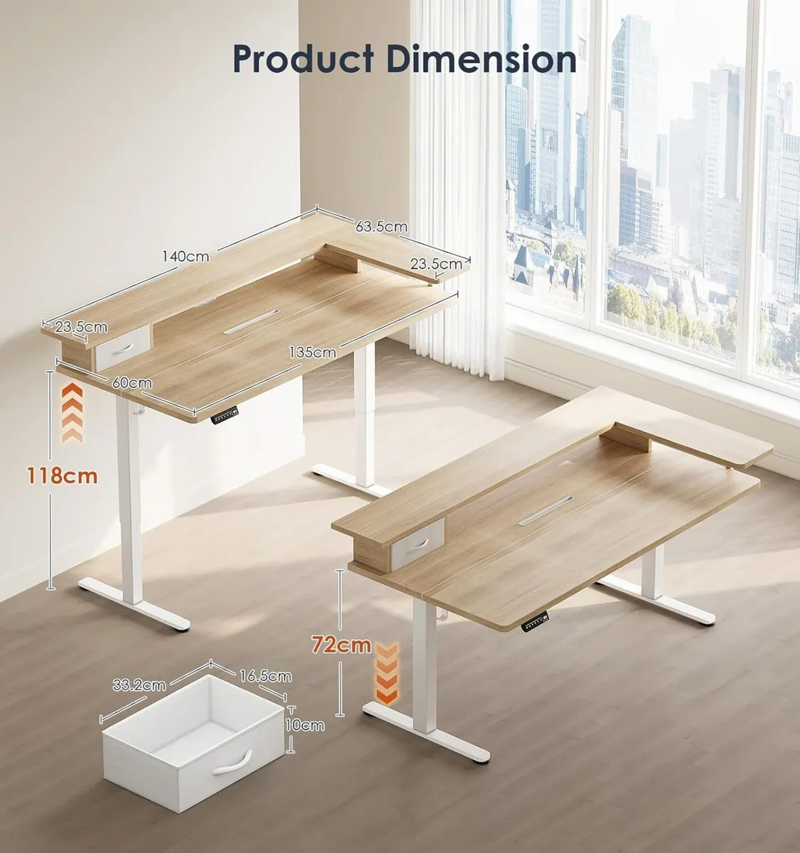 Standing Desk with Drawers Monitor Stand USB Port - Image 3