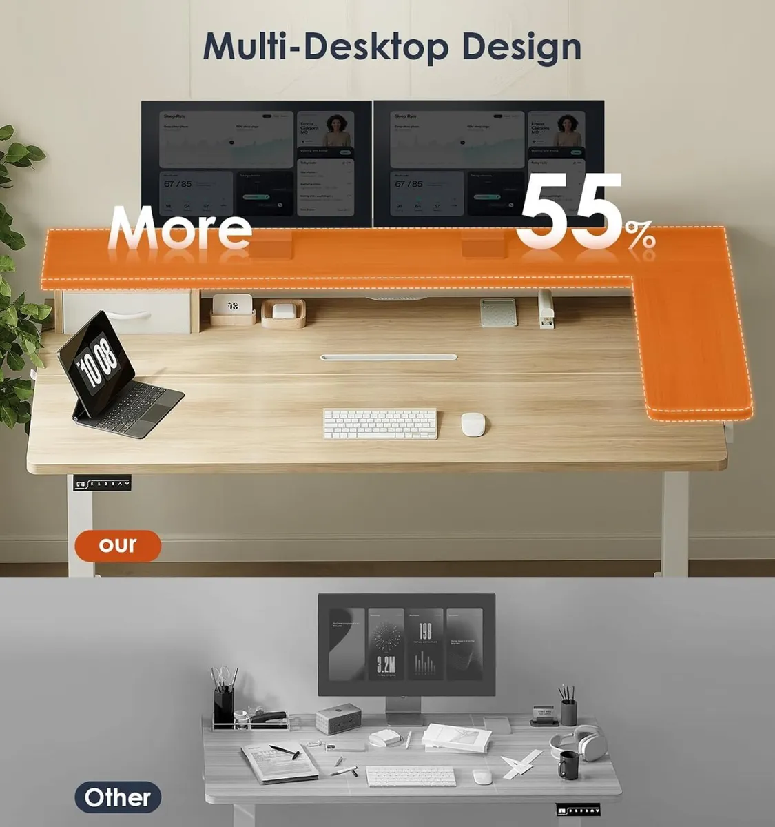 Standing Desk with Drawers Monitor Stand USB Port - Image 4