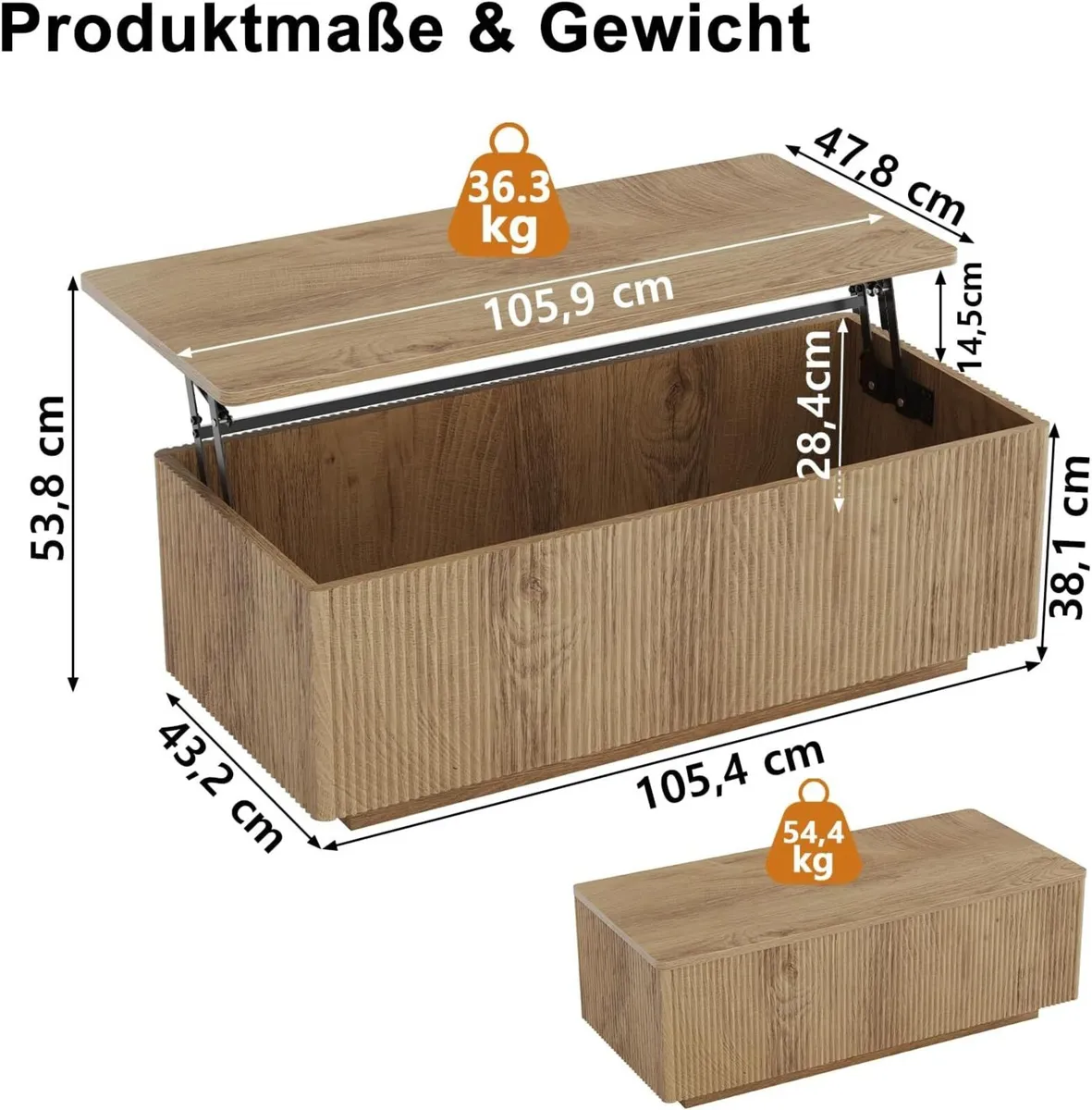 Wood Lift Top Fluted Coffee Table with Hidden - Image 2