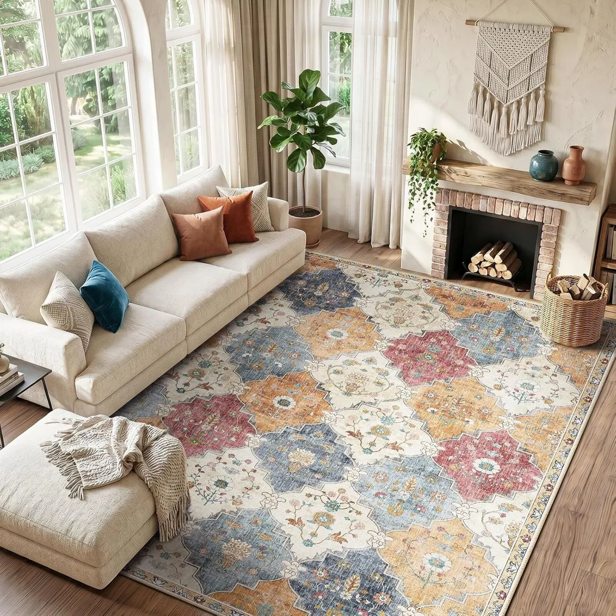 Boho Rugs Living Room Vintage Washable Rug - Image 1