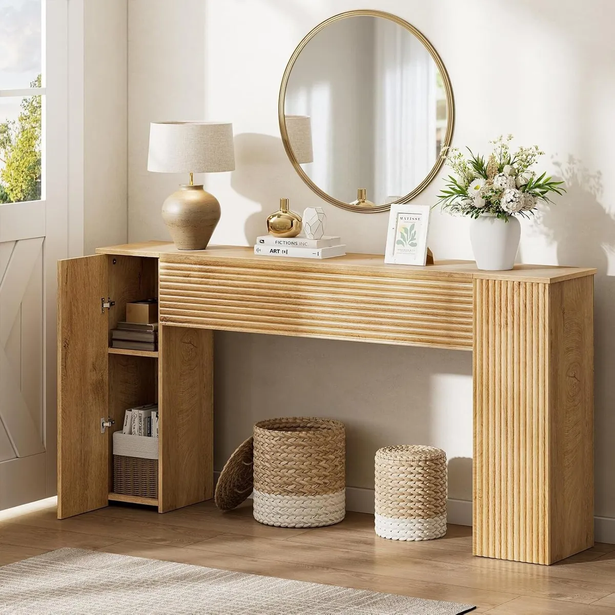 155CM Wood Fluted Narrow Console Table - Image 1
