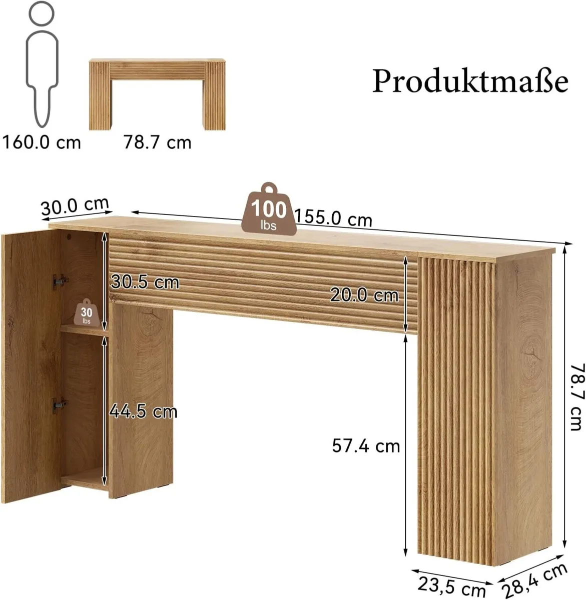 155CM Wood Fluted Narrow Console Table - Image 2