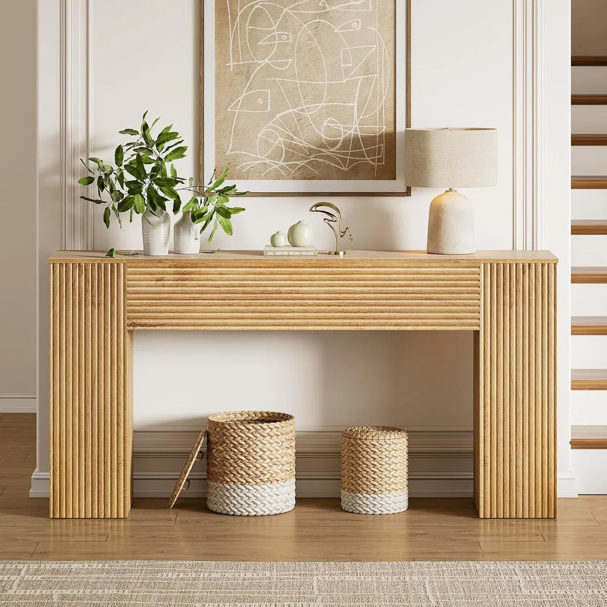 155CM Wood Fluted Narrow Console Table - Image 3