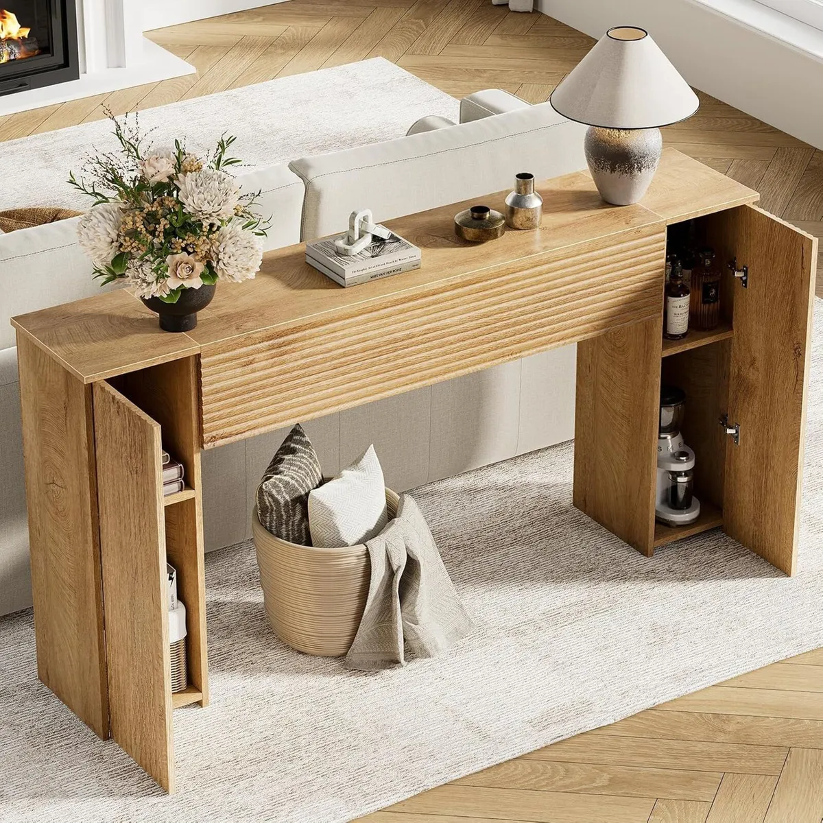 155CM Wood Fluted Narrow Console Table - Image 4