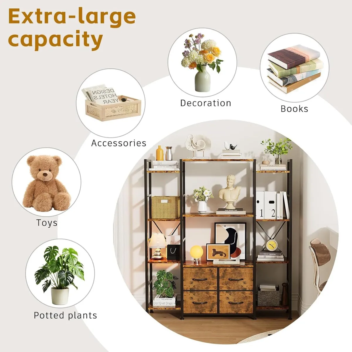 122W X142h Cm Triple Book Shelf 4 Tier - Image 4