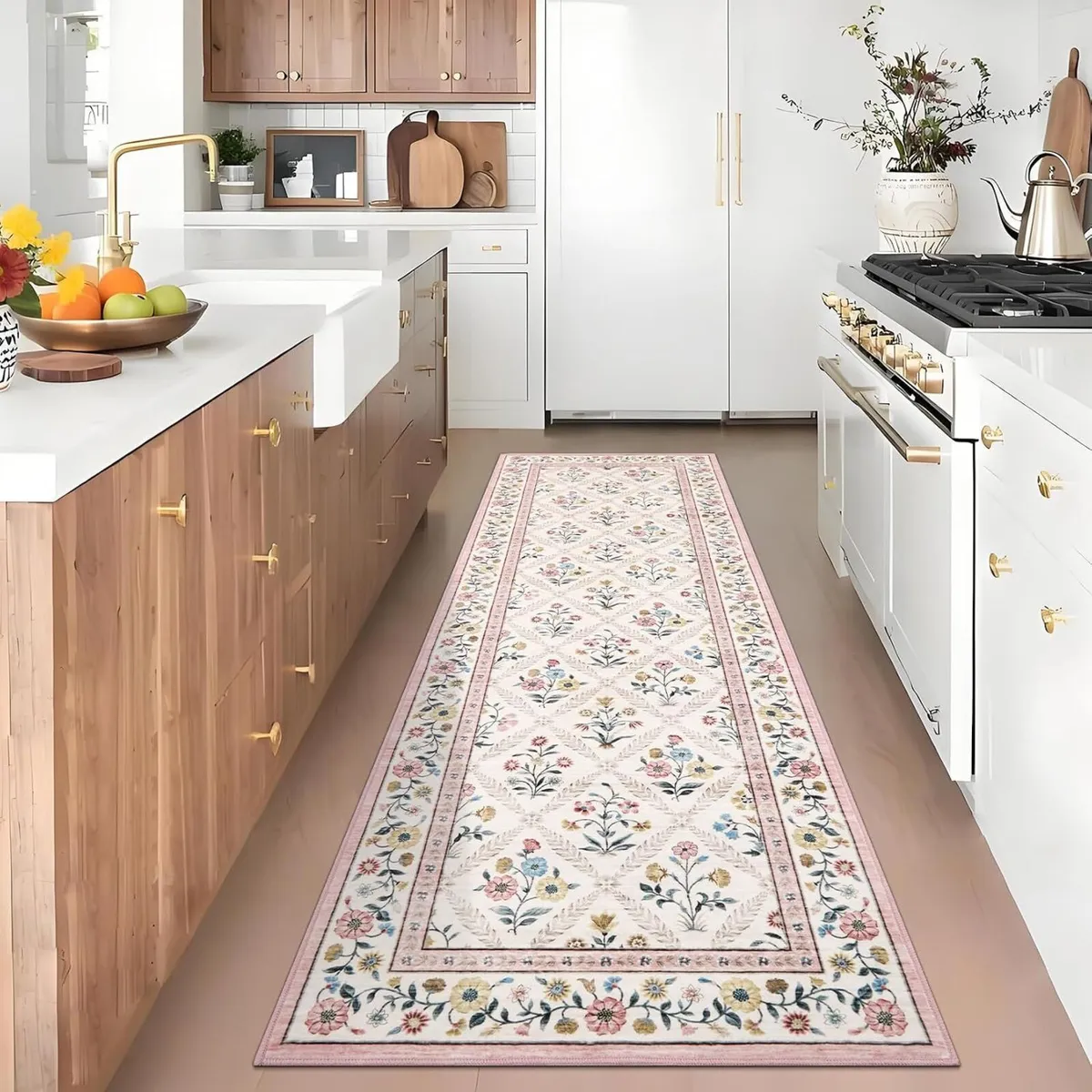 Floral Runner Rug Washable Non-Slip Hallway - Image 2