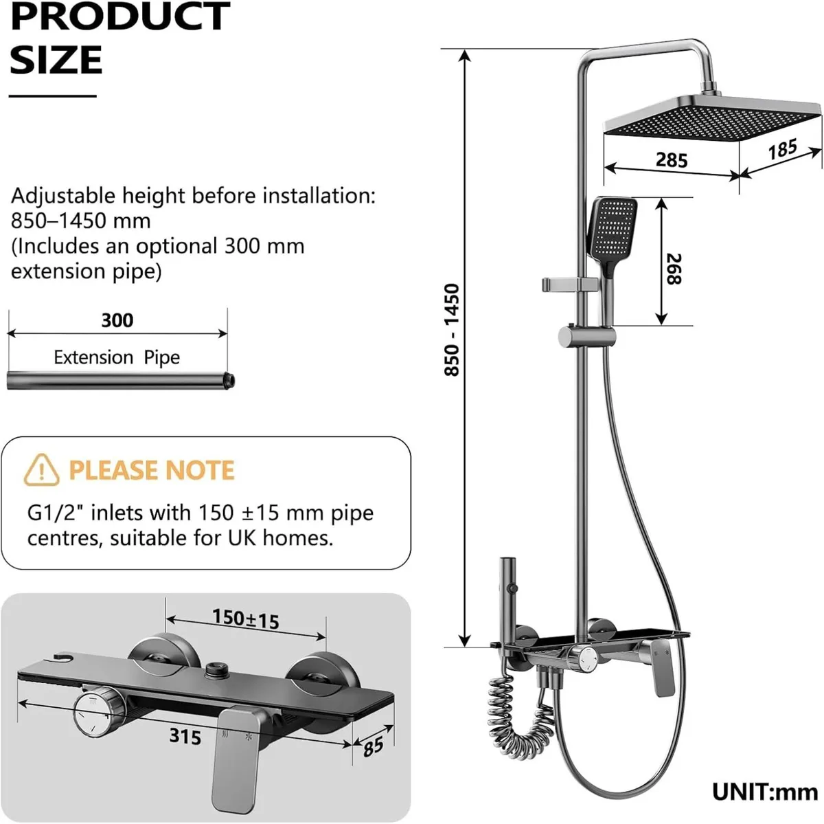 Mixer Set 4 Outlet Rain System Gunmetal - Image 2