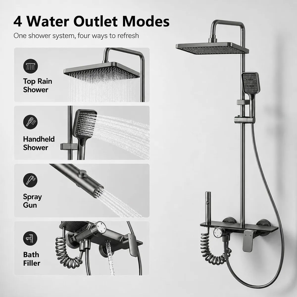 Mixer Set 4 Outlet Rain System Gunmetal - Image 3