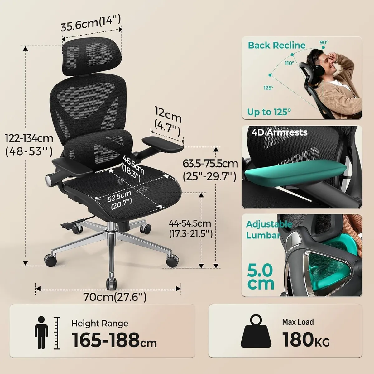 Ergonomic Mesh Office Chair Adjustable Lumbar - Image 2