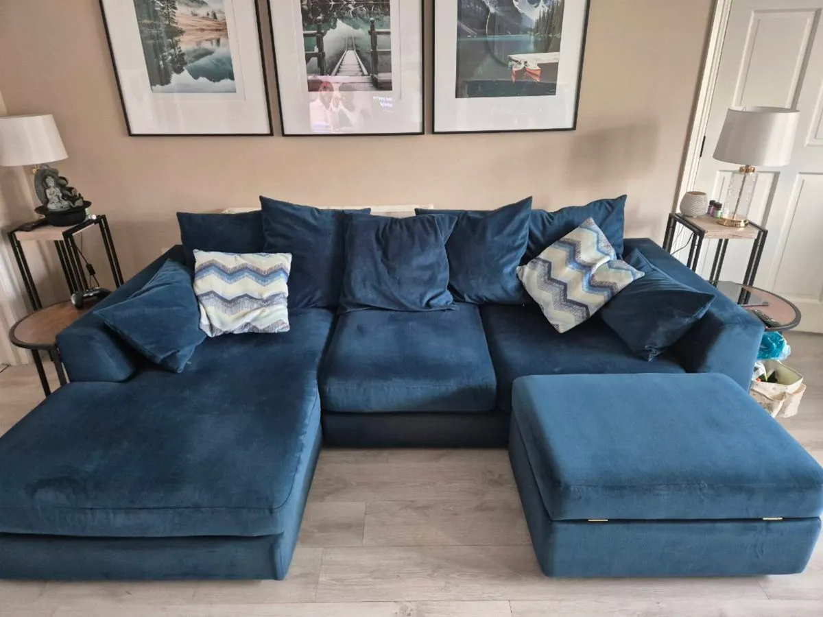 DFS Plush Velvet Large Chaise Sofa - Image 1