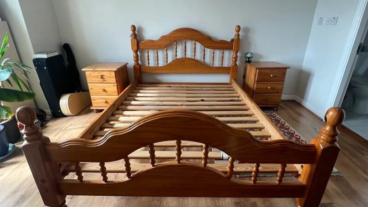 Solid Wood Bed Frame and Matching Bedside Tables - Image 1