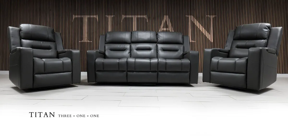 3+1+1 Leather & Fabric Recliner Sofa Sets - Image 4