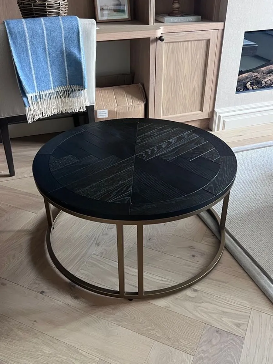 Peppercorn Oak and Brass Coffee Table - Image 1