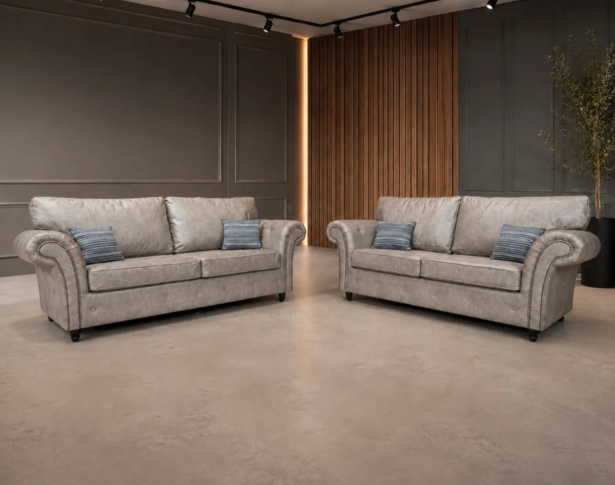 The Oakland Mink Suede Leather Sofa Set - Image 1
