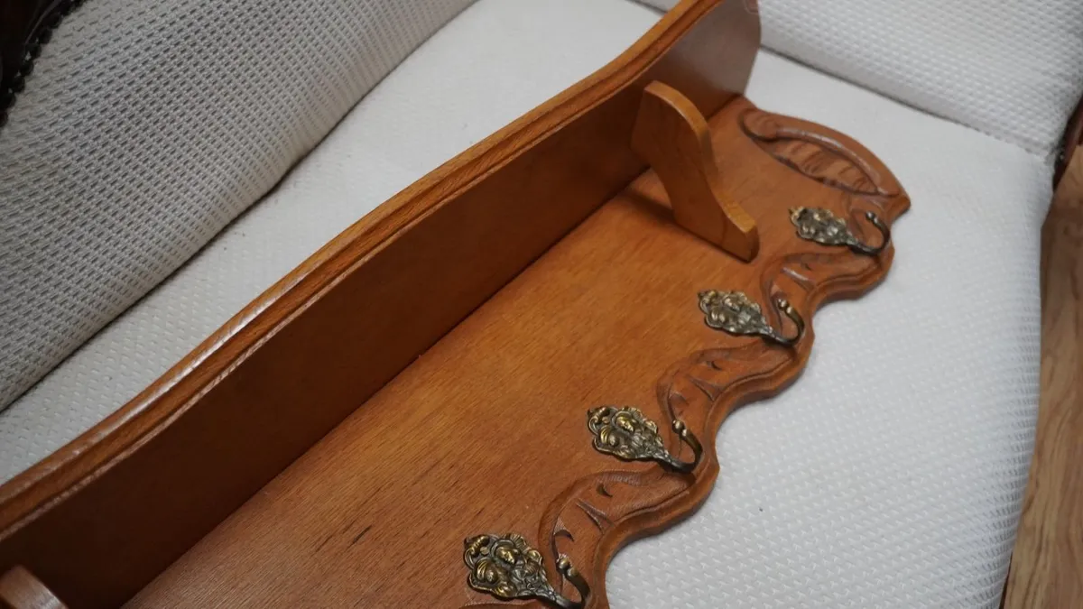 French Carved Oak Wall Coat Rack - Image 3