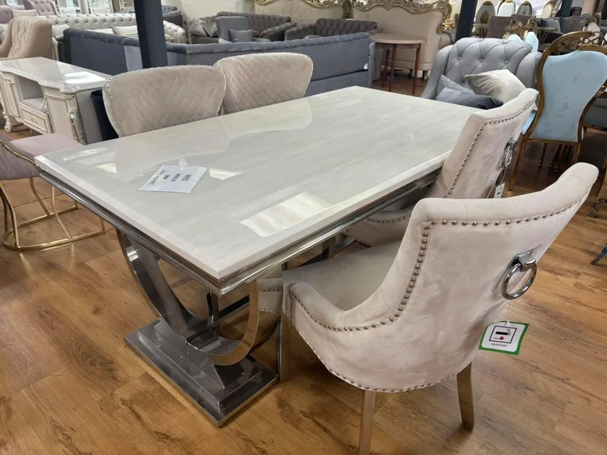 Marble Kitchen Dining Table With 6 Chairs - Image 2