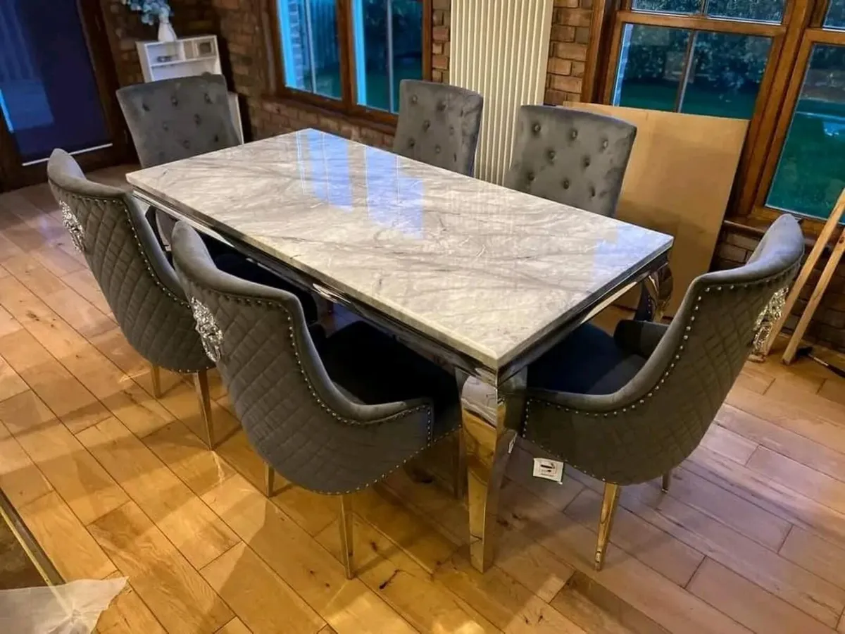 Marble Kitchen Dining Table With 6 Chairs - Image 3