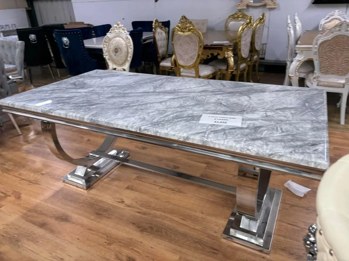 Marble Kitchen Dining Table With 6 Chairs - Image 4