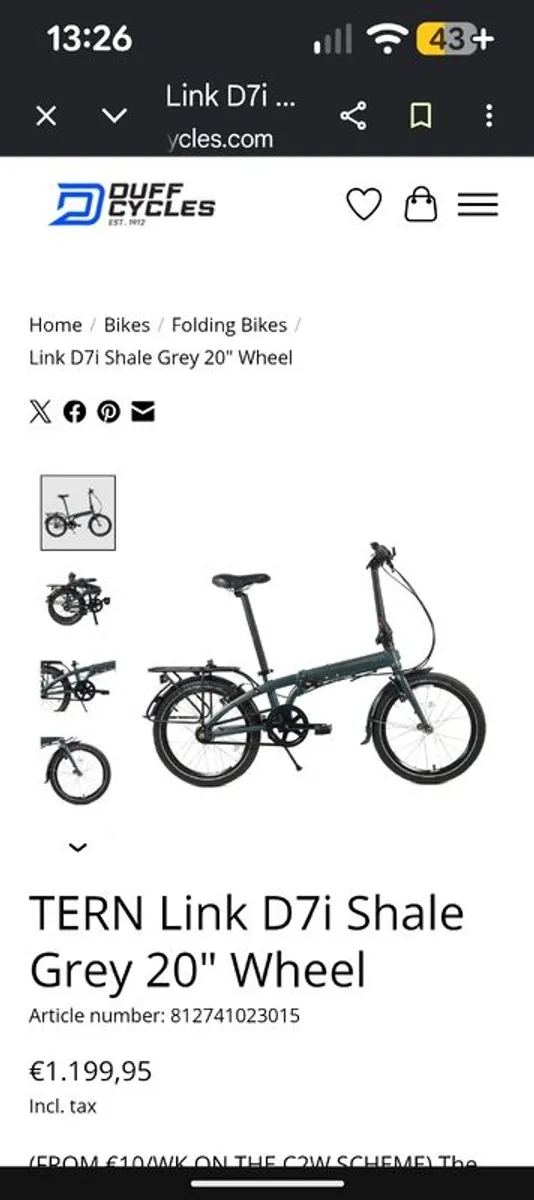 Tern Folding Bike D7i, always kept in shed, only used a handful of times. Comes with new Kryptonite lock. - Image 1