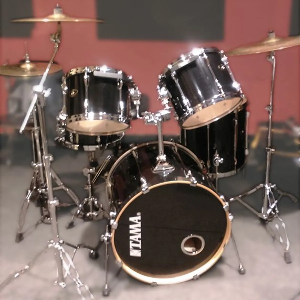 Tama 5-piece black Drum Kit with Zildjian cymbals and drum cases. - Image 1