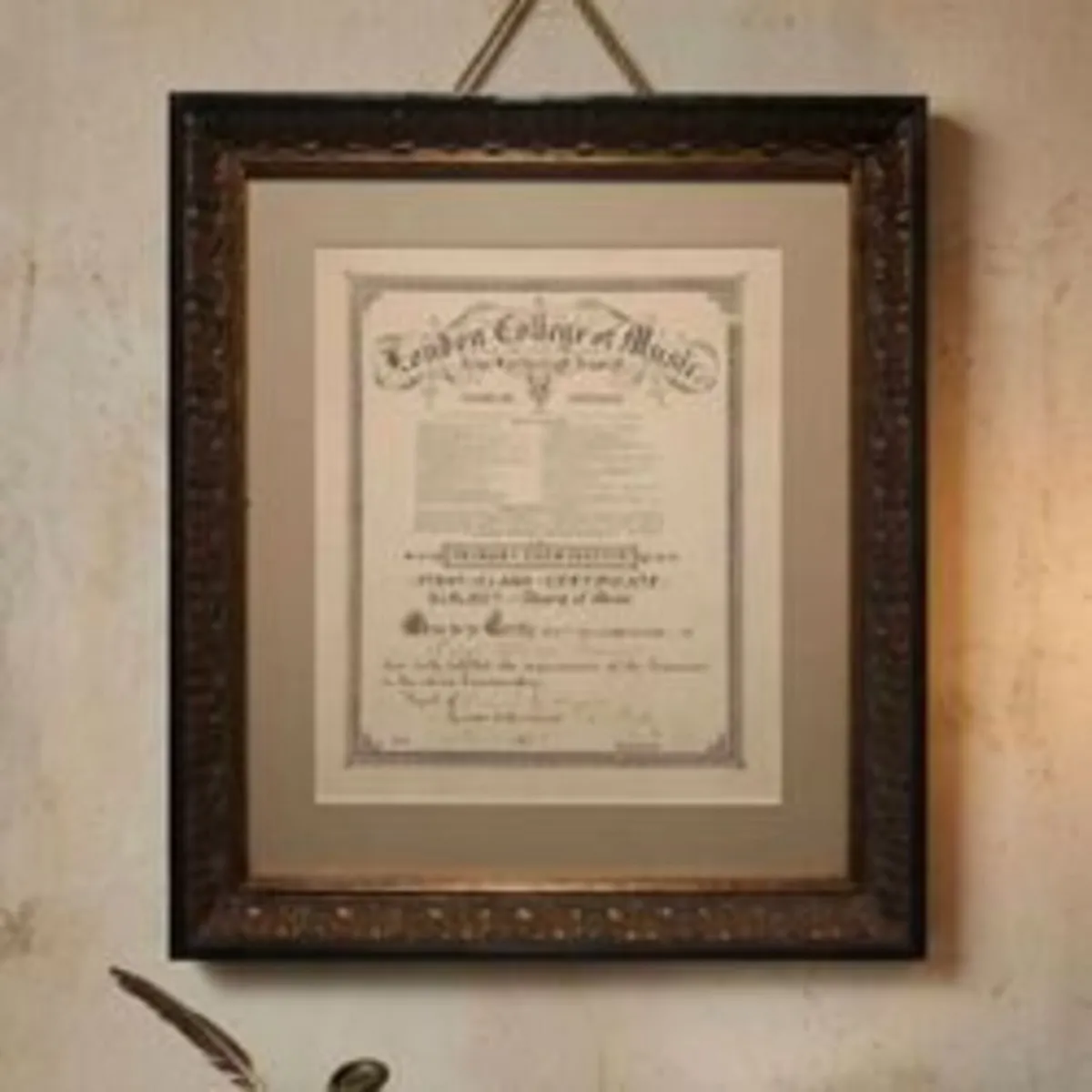 Antique London College of Music framed Certificate