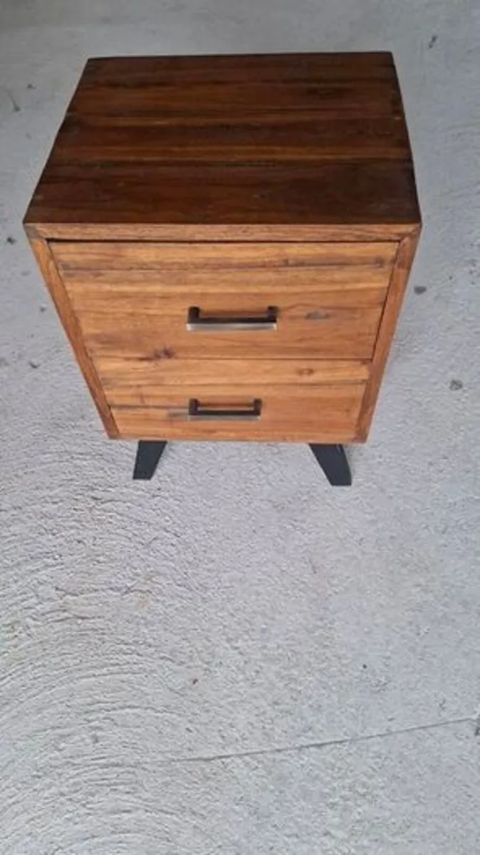 Solid Teak Vintage Style Bedside Drawers - Image 4