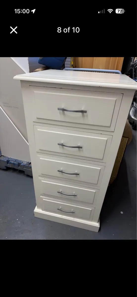 Solid wood 5 drawer tallboy chest of drawers, dove - Image 1