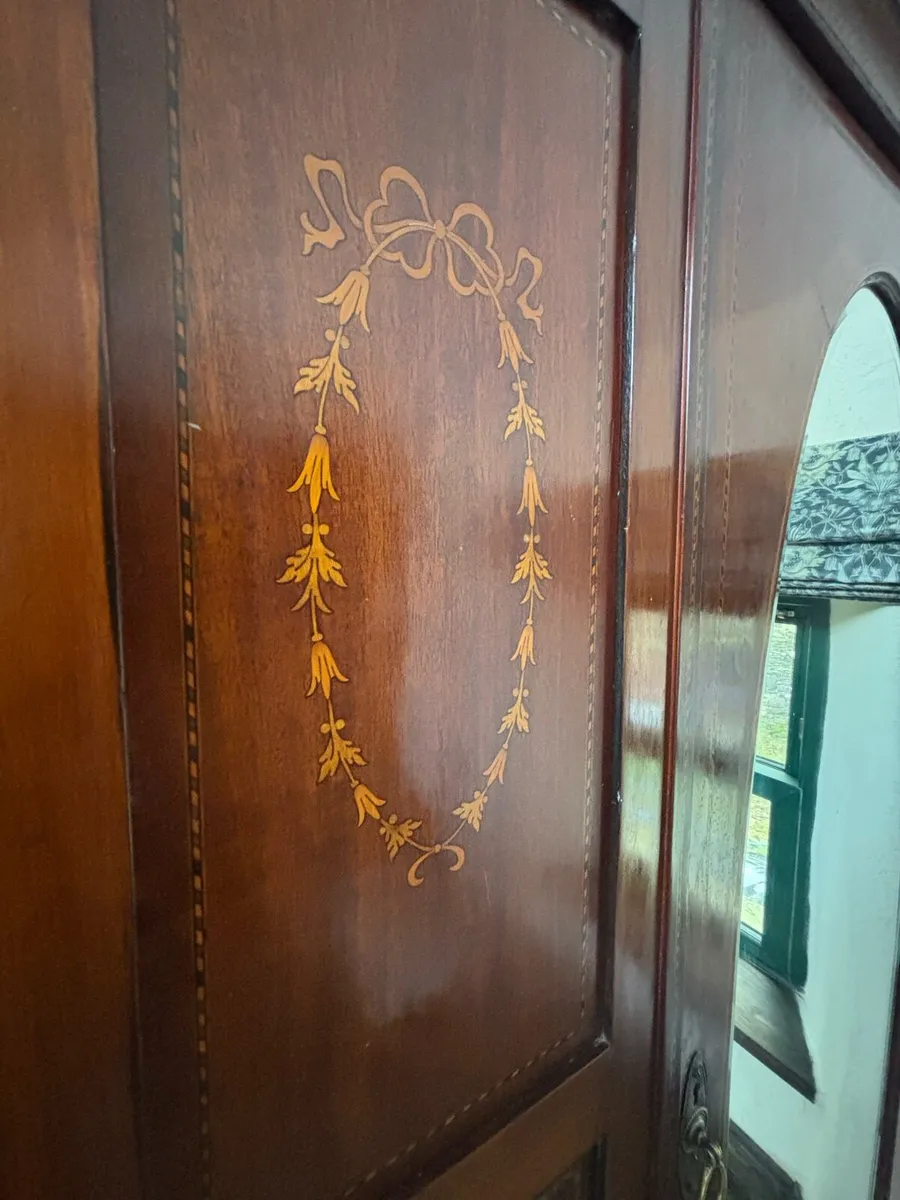 Antique Edwardian Inlaid Mahogany Wardrobe - Image 2
