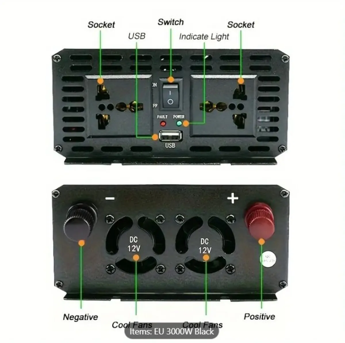 3000W Power Inverter DC 12V To AC 230V - Image 4