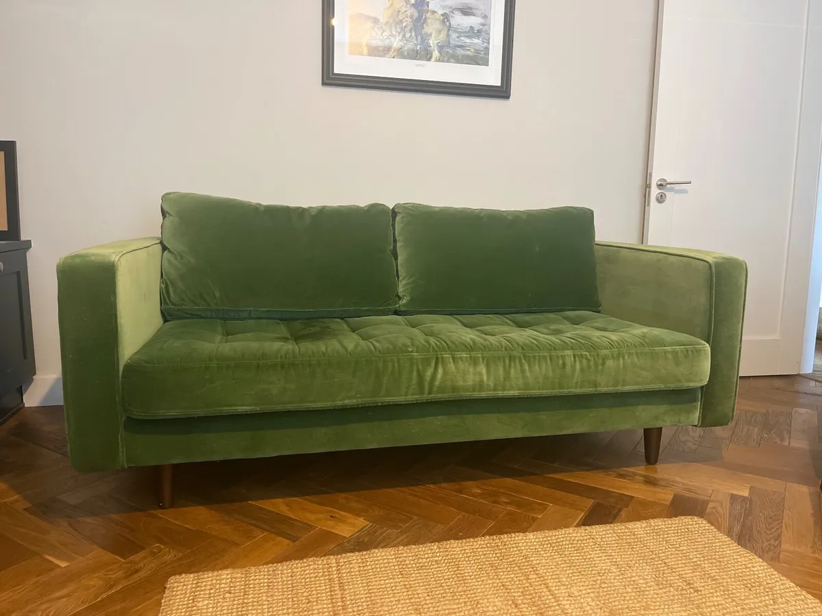 Green Velvet Sofa - Image 1