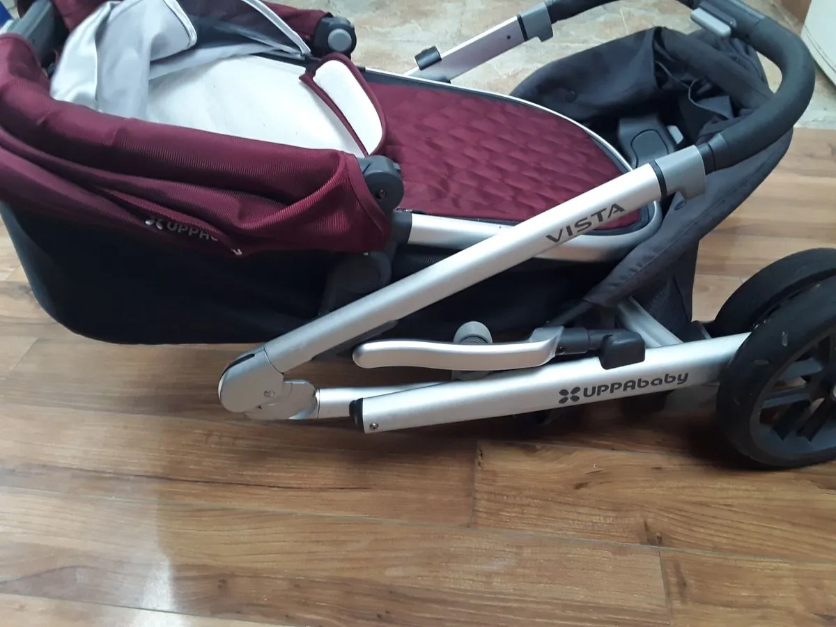 New condition black burgundy color upp ababy pram - Image 2