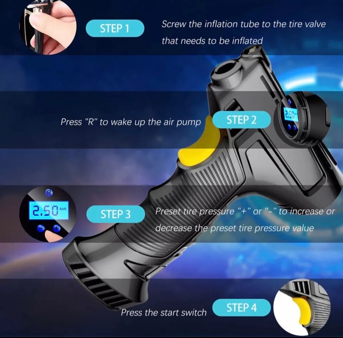 NEW Cordless Digital Air Compressor Tyre Inflator - Image 2