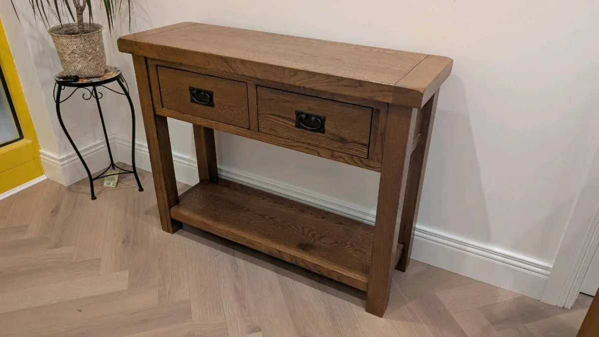 Oak Console Table, 2 Drawers and lower shelf - Image 1