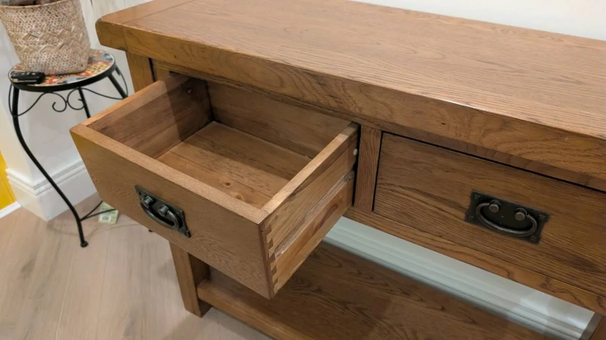 Oak Console Table, 2 Drawers and lower shelf - Image 2