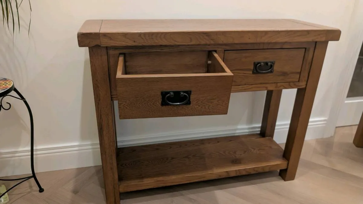 Oak Console Table, 2 Drawers and lower shelf - Image 3