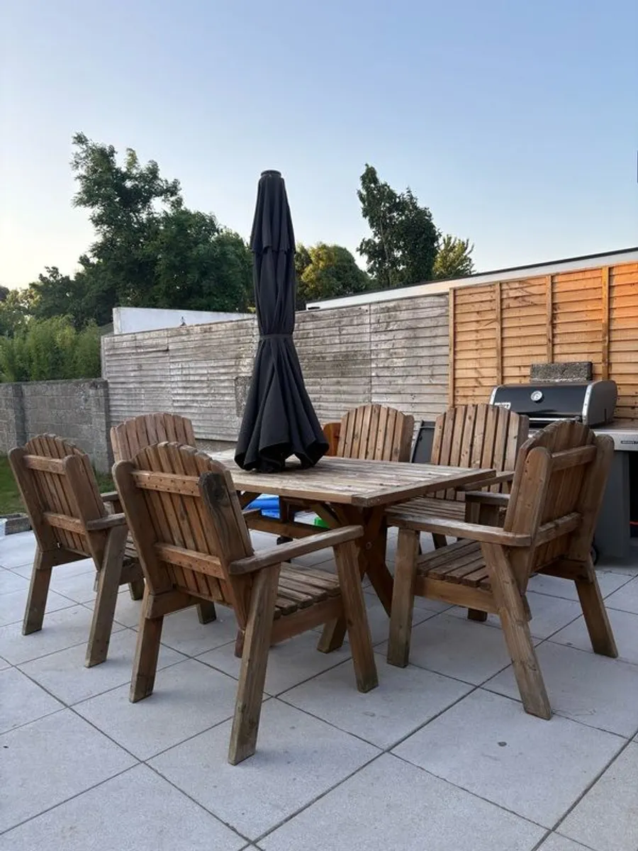Solid Wood Garden Furniture - Table & 8 Chairs - Image 1
