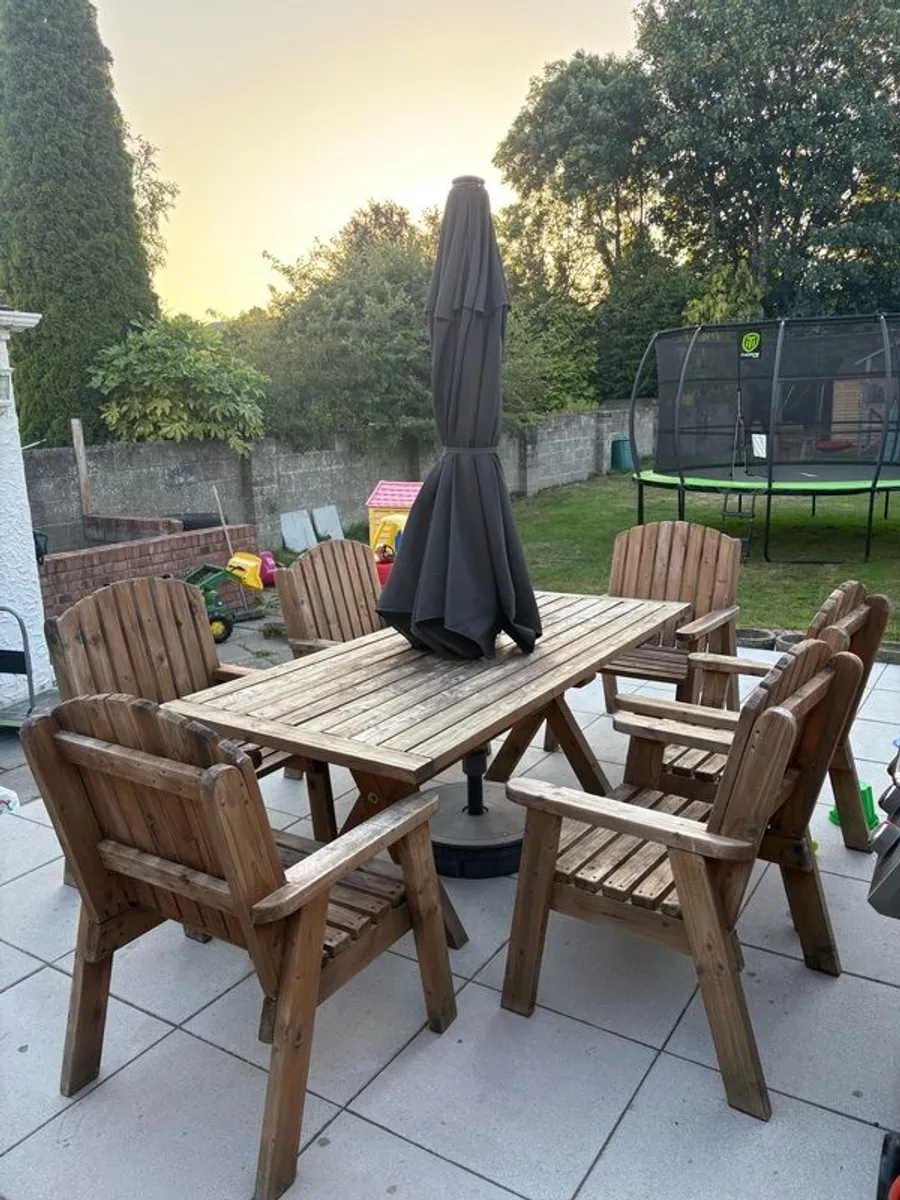 Solid Wood Garden Furniture - Table & 8 Chairs - Image 2