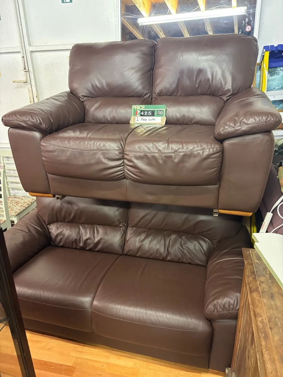 Brown leather 2 piece suite - Image 3